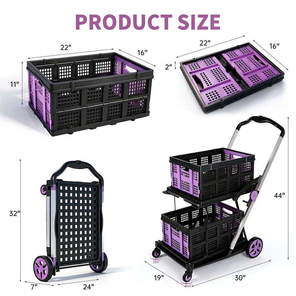 Two Tier Cart with 2 Storage Crates 360° Swivel Wheels, for Garden, Patio and Yard Use, with the Listed Configuration — image