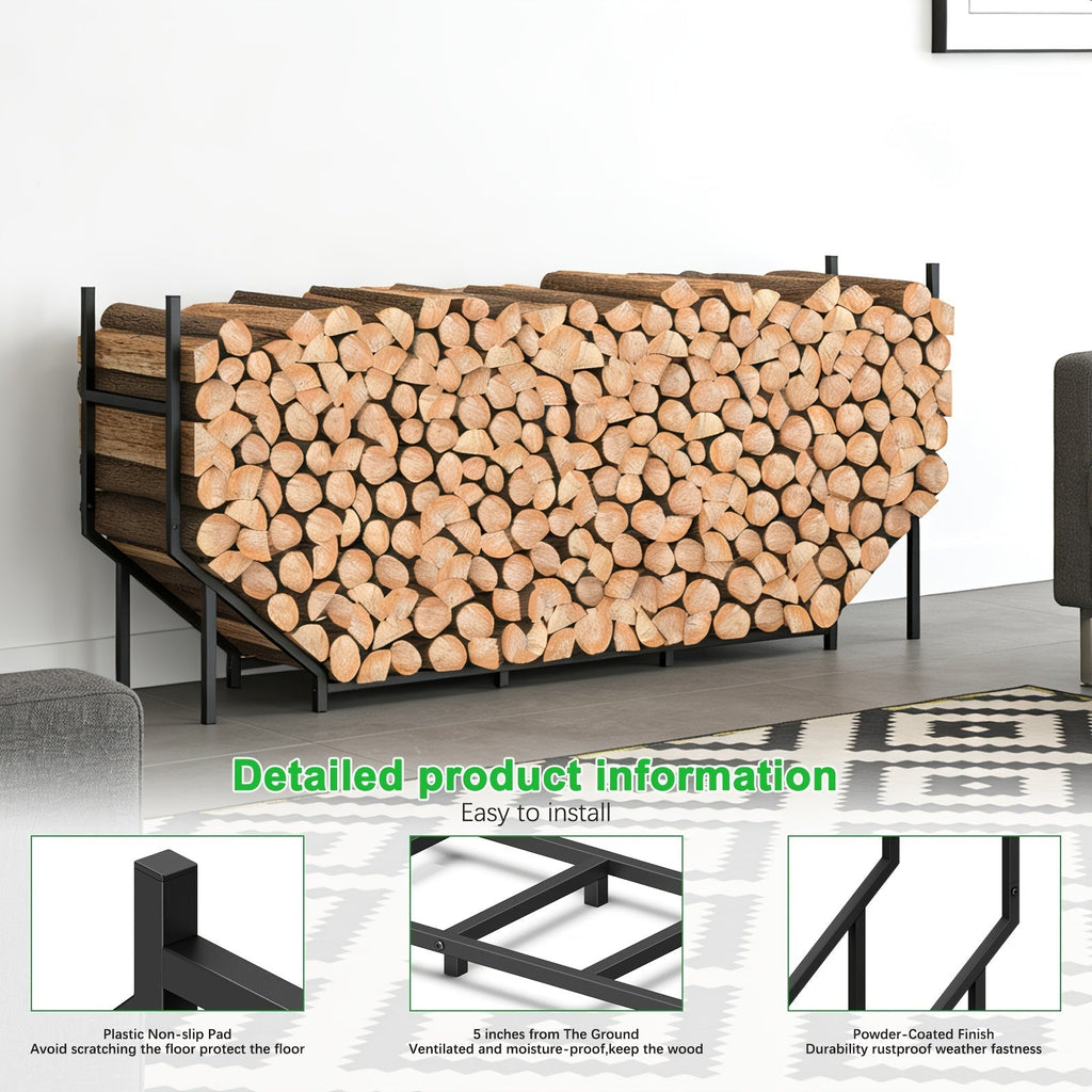 Firewood Rack | Heavy Duty Steel Indoor Outdoor Fireplace Patio Deck — image 3
