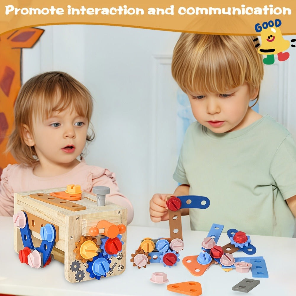 39-Piece Wooden Pretend Tool Set with Vest, Toolbox, Instruction Sheet and Six Example Builds — image 13