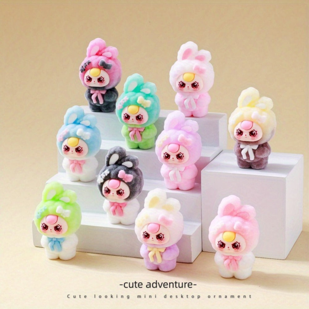 Cute Flocked Plush Mini Dolls 10pcs – Car Dashboard & Desktop Decoration, Random Mixed Colors, Fun Car Interior Accessory & O