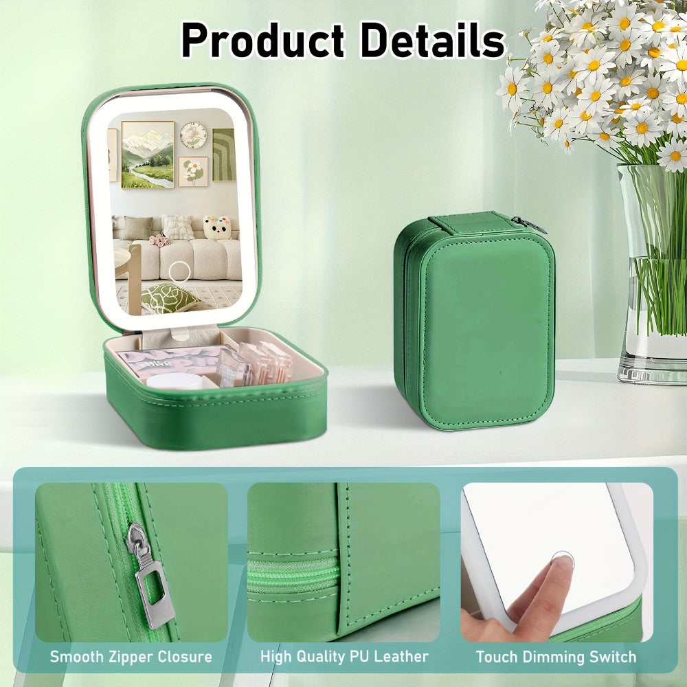 Lighted Makeup Case with LED Mirror & Cosmetic Organizer – 1200mAh Rechargeable USB Travel, for Makeup, Travel and Everyday V