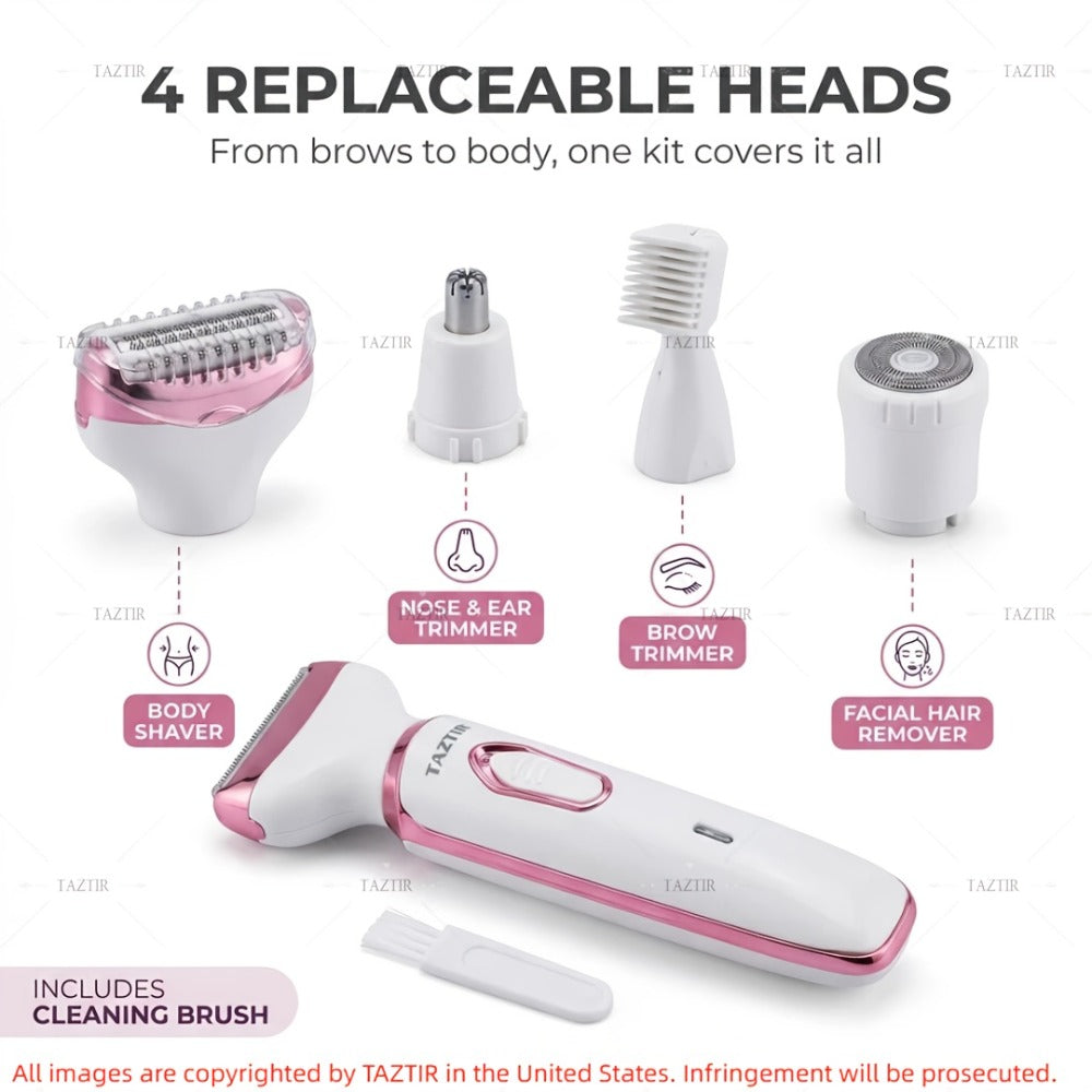 4-in-1 Electric Shaver for Women Rechargeable Wet & Dry Painless – Face Nose Legs Underarm Bikini Trimmer Portable Cordless G