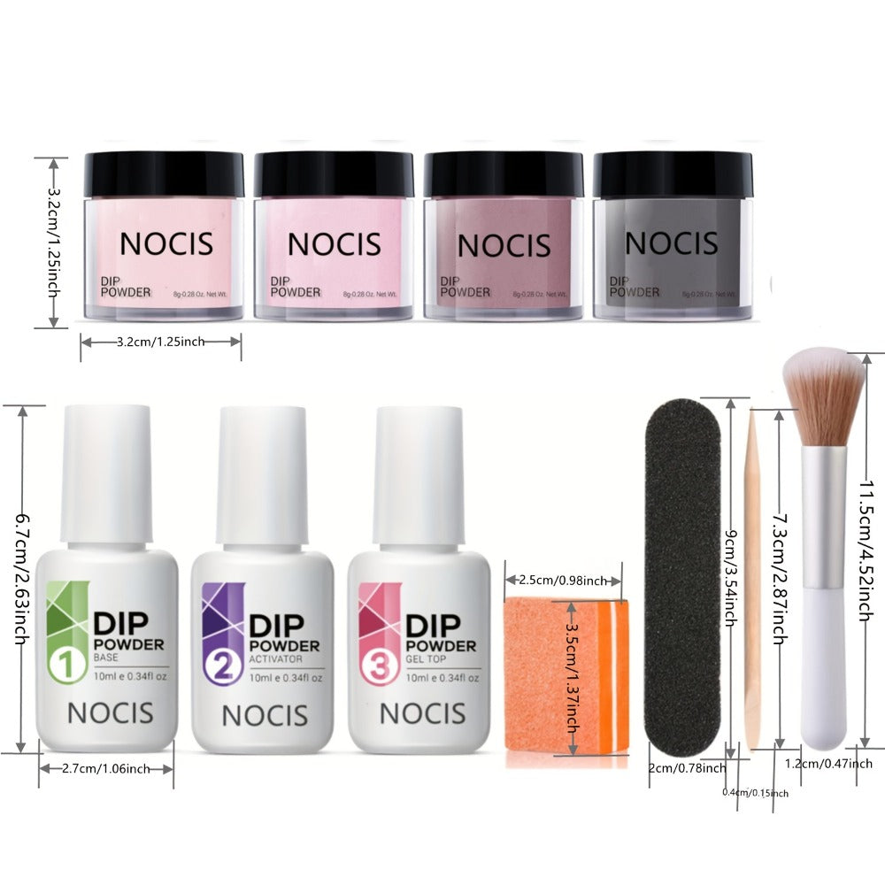 Dip Powder Nail Kit with NOCIS Label, Four Nude Gray Pink Powders, Three 10ml Liquids and Four Tools — image 5
