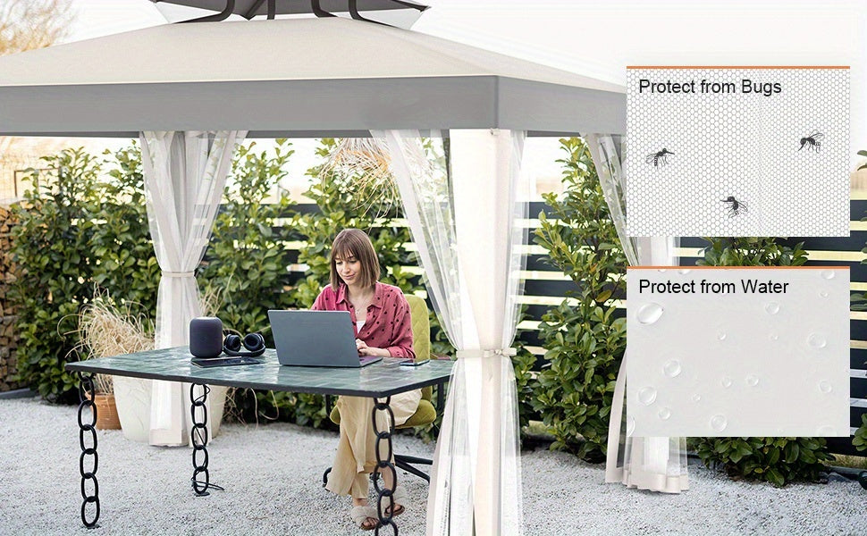 Gazebo with Mosquito Netting Steel Frame, Backyard Garden BBQ Party for Grilling, Camping and Outdoor Meals — image 19