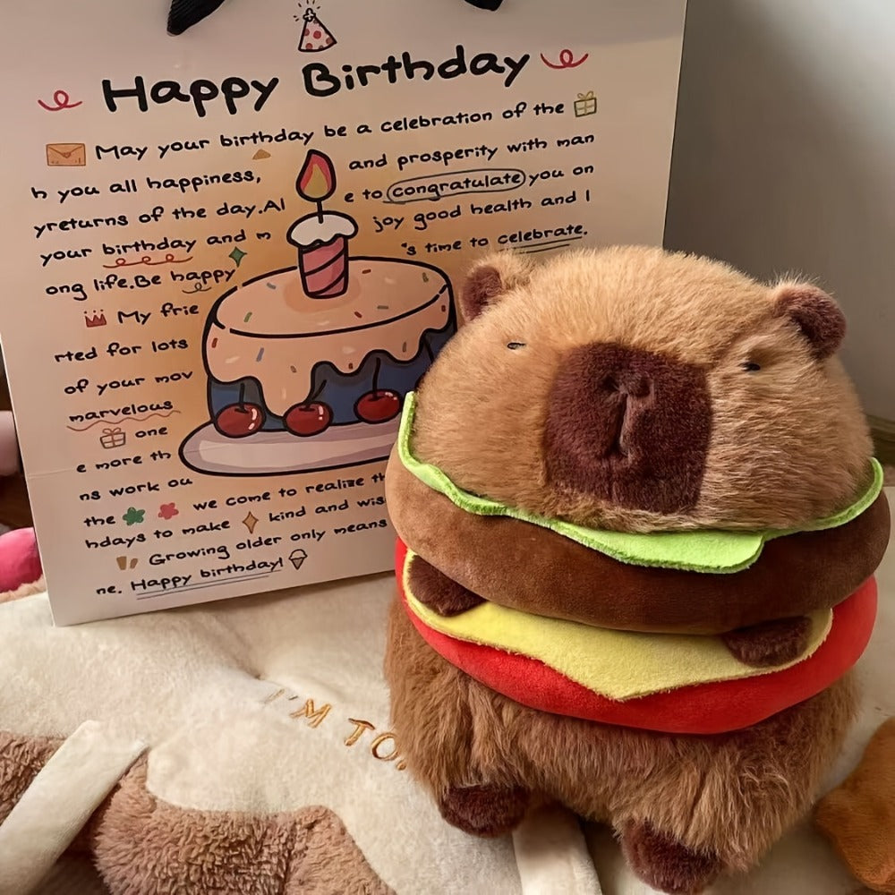 Capybara Plush Stuffed Animal Hamburger Burger Hat Funny Kawaii Plush Toy with the Listed Color, Size or Set Options for Ever
