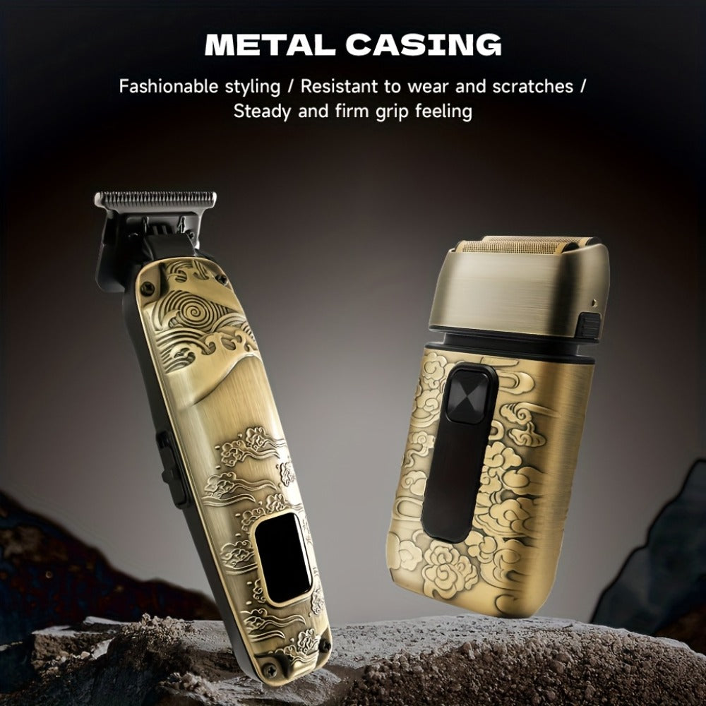 Cordless Electric Foil Shaver Grooming Kit for Men with Barber Shears Beard Mustache Trimmer Bald Head Razor Haircutting Set 