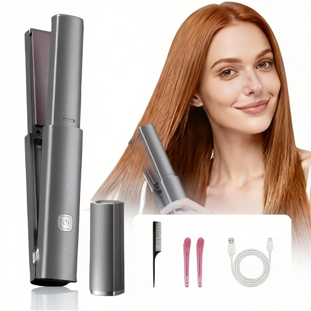 Cordless Straightener and Curler Hair Styling Tool with Three Heat Settings in Gray or Purple — image 3