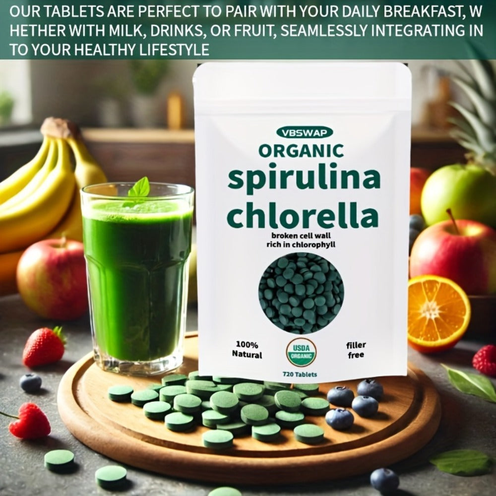 Organic Chlorella & Spirulina Tablets 720 Count, 4 Month Supply, 50/50 Superfood Blend, Cracked Cell Wall — image 7
