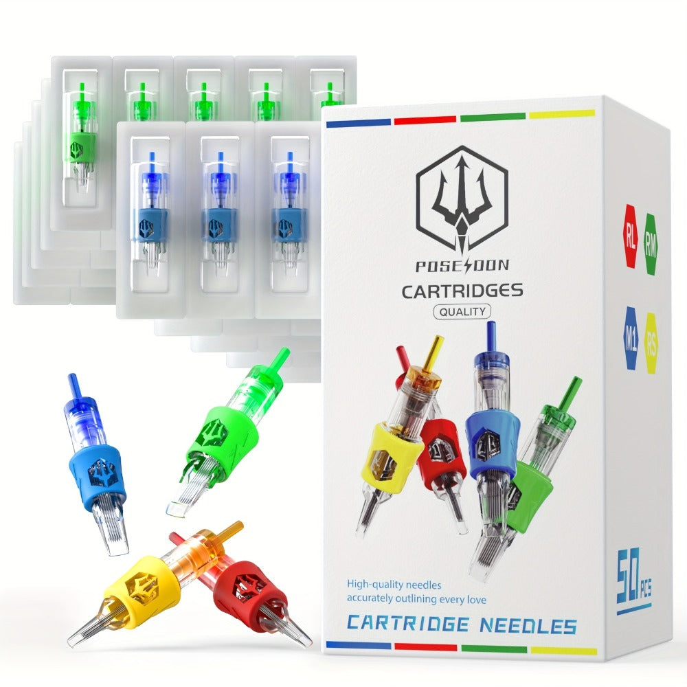 Tattoo Cartridge Needles with POSEIDON V4 Label, 50-Piece Mixed RL RS RM and Magnum Assortment — image 1