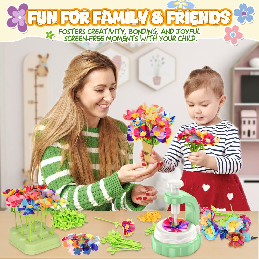Flower Bouquet Maker Craft Kit with Hand-Operated Tool, Fabric Petals, Stems, Centers and Display Bases — image 7