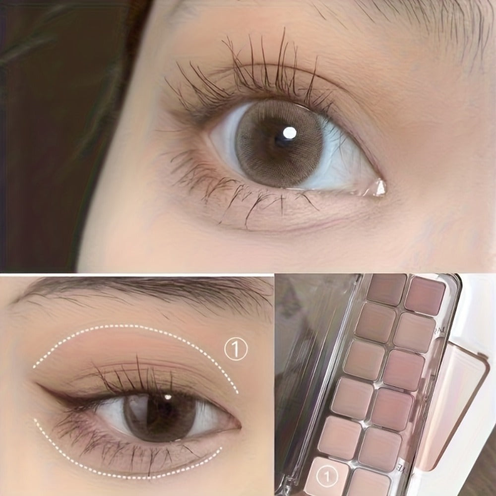 Eyeshadow Palette 12-Shade Neutral Pink and Brown Compact with Clear Lid and Brush Accessory — image 5