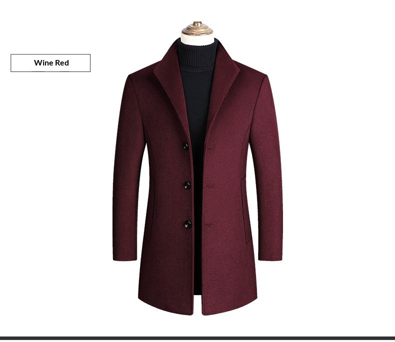Middle-aged Men's Coat Stand-up Collar Woolen Coat