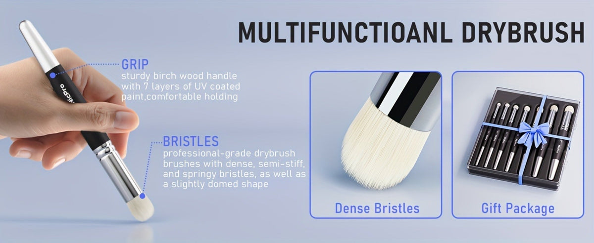 Dry Brush Set for Miniature Painting 7 Sizes, Professional Drybrush Kit with the Listed Color, Size or Set Options for Everyd
