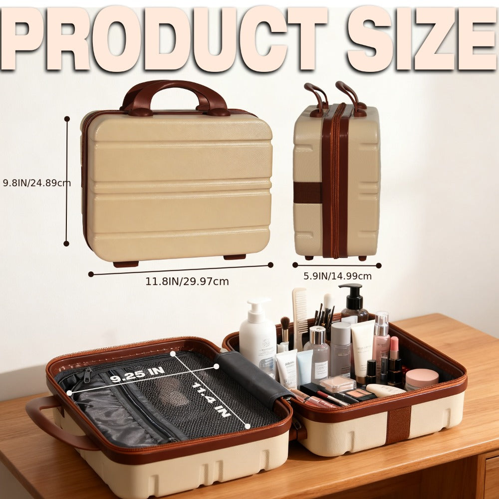 Hard Shell Makeup Travel Case Waterproof Pressure-Proof Portable Cosmetic Suitcase with Elastic Band Luggage Attachment Carry