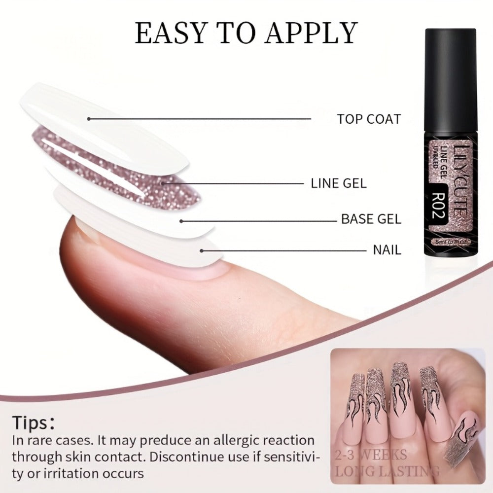 Gel Nail Polish Nine-Piece Reflective Glitter Line Set, 5ml Each for Stripes and Graffiti Nail Art — image 3