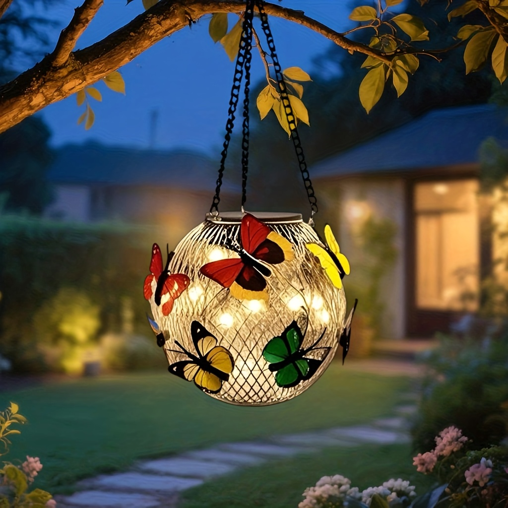 Solar Outdoor Lights 2-Pack Metal Butterfly Hanging Lanterns in Warm White or Multicolor for Porch Decor — image 8