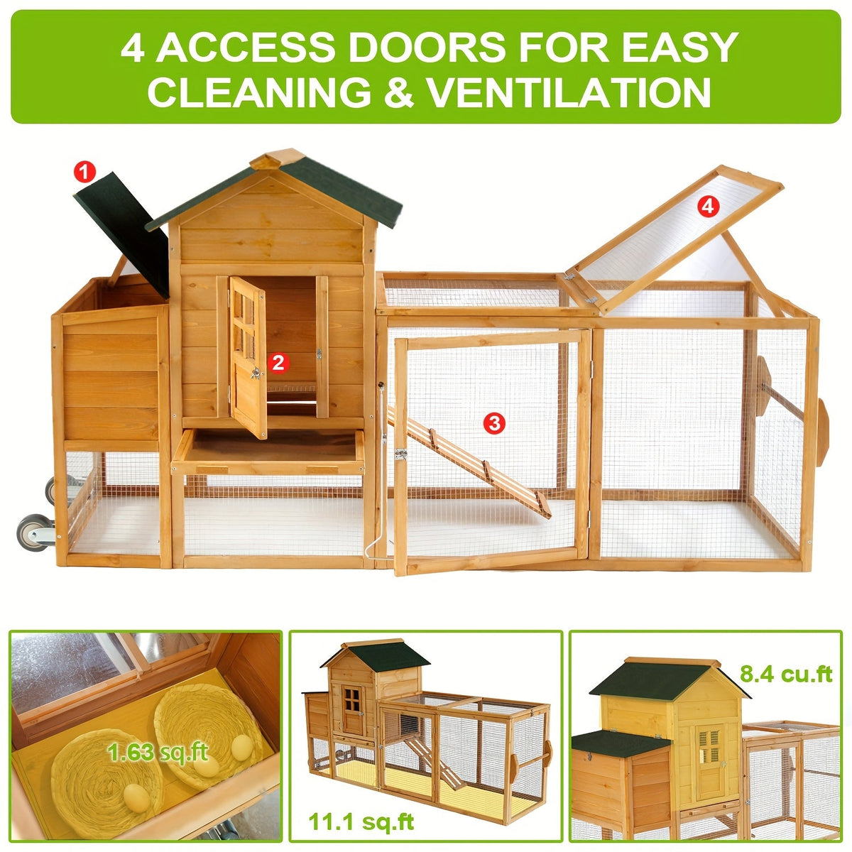 Chicken Coop with Run Large Outdoor Wooden Hen House 82 Inch Walk-in Poultry Cage for 2-4 Chickens Ducks for Garden, Patio an