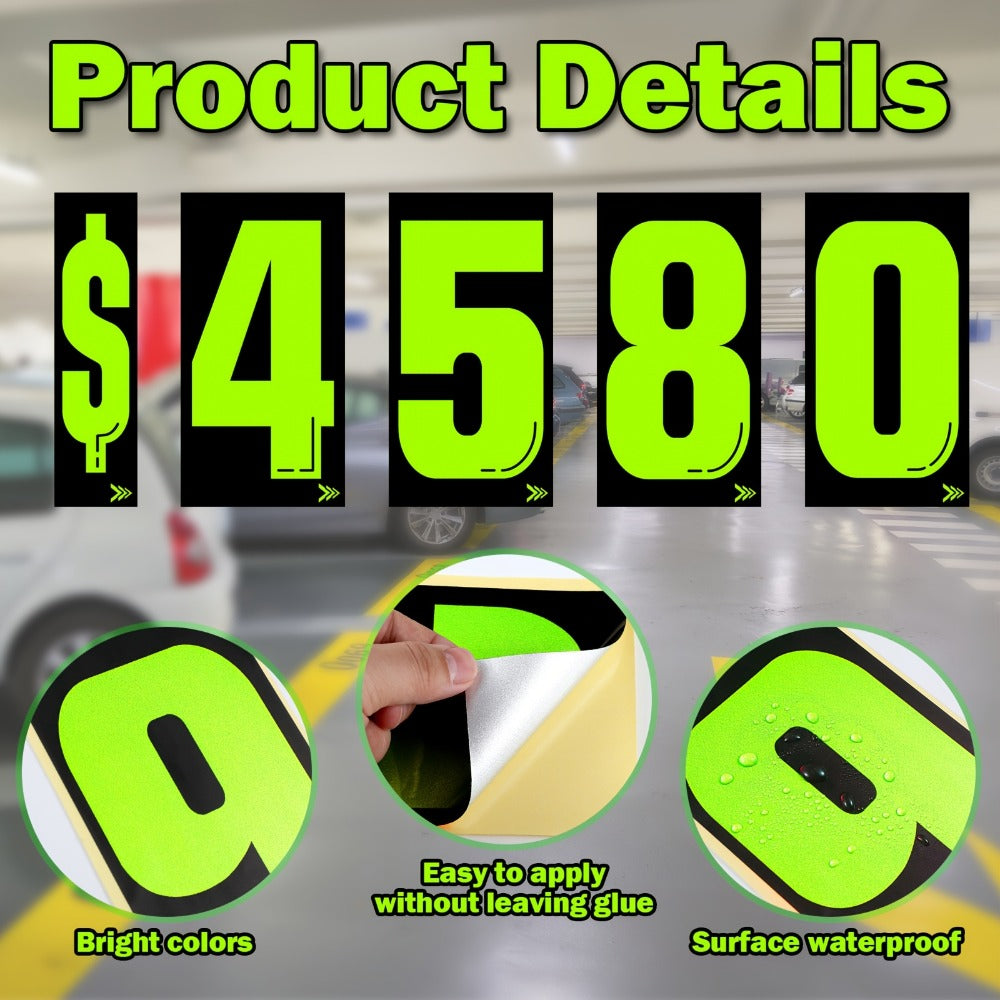 Windshield Pricing Number Decals 33pcs 7.5" Chartreuse Vinyl – Car Dealership Lot Pricing Stickers 0-9 for Auto Vehicle Windo