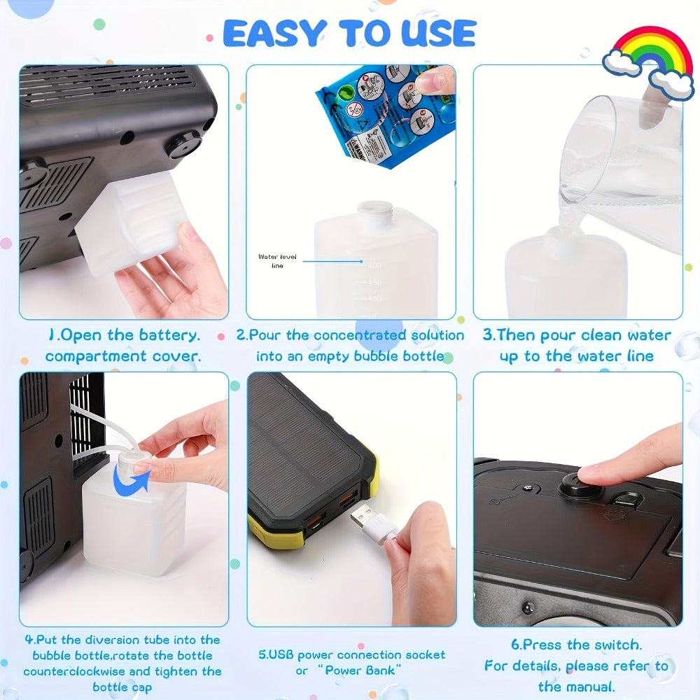 White Dual-Wheel Bubble Machine with Material Thickened Label, Handle, USB Port and Battery Compartment — image 16