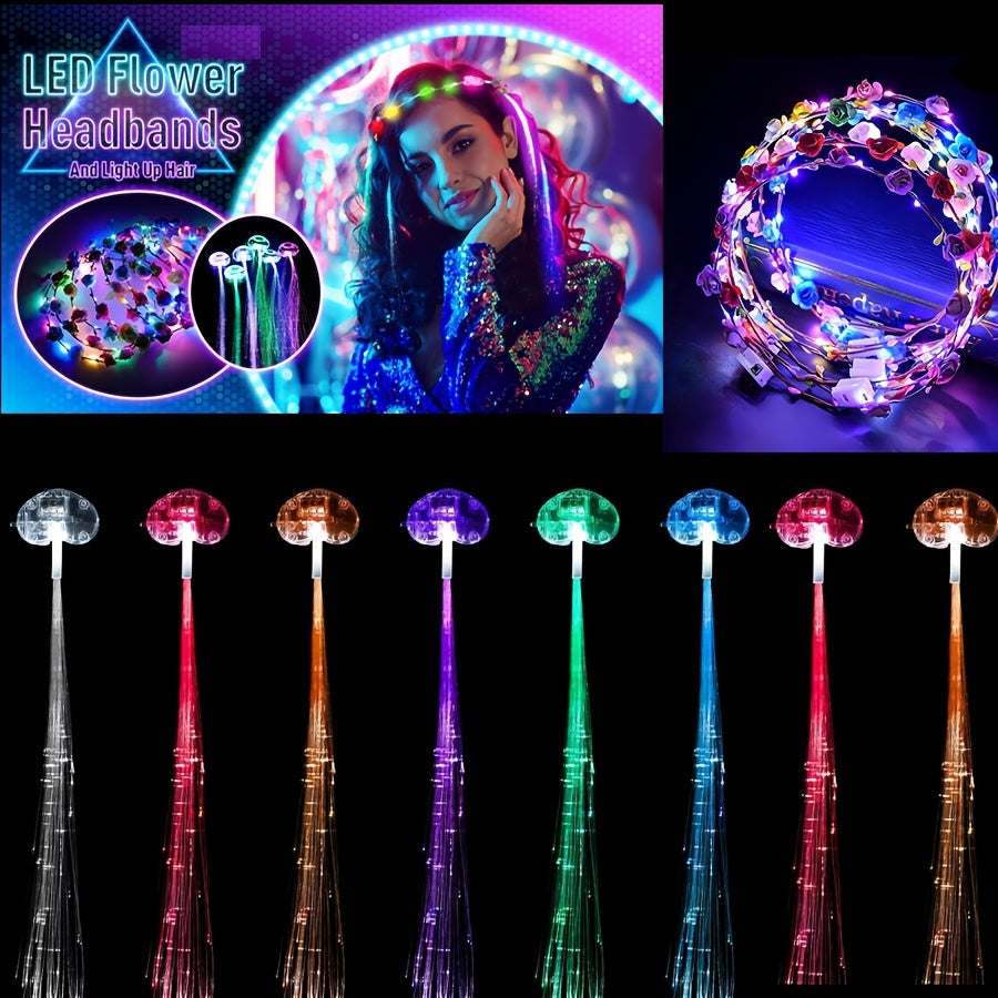 Light Up Flower Crown Headbands 36 Pack Bulk LED Fiber Optic Floral Tiara Glow Party Favors for Women Girls — image 4