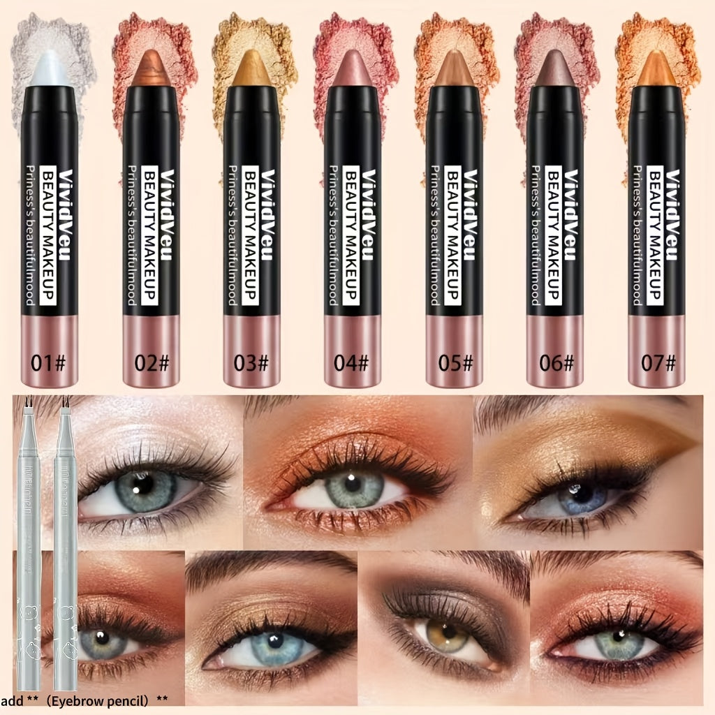 Eyeshadow Sticks 7-Piece Set Pop Color Matte, Easy Apply Smoky Eye Makeup Pencils with Eyebrow Pencil — image 13