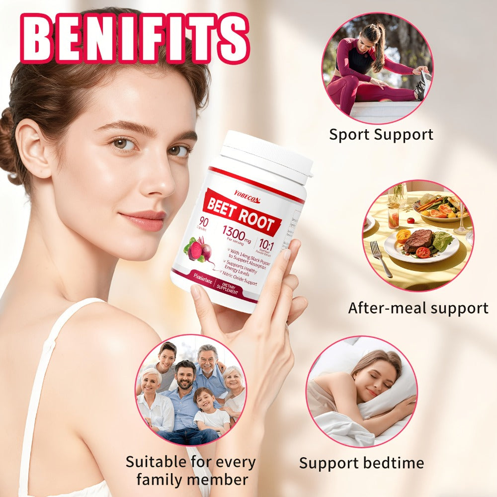 Dietary Supplement Capsules with YOBECO Label, Beet Root Extract 1300mg, Black Pepper and 90 Count — image 7