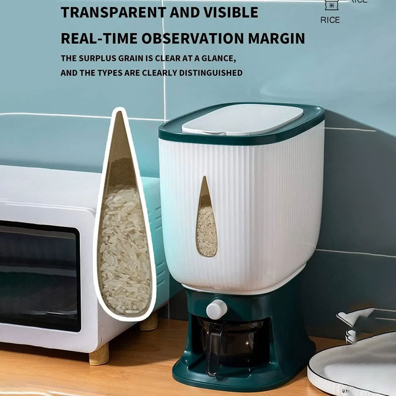 10Kg Rice Dispenser Storage Container Sealed Grain Cereal Dispenser Storage Box with Lid Measuring Cylinder