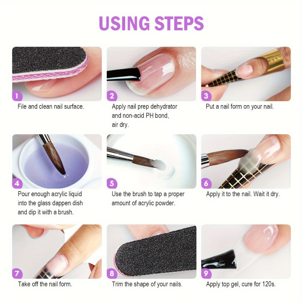 Acrylic Nail Kit NOCIS 120g Peach Pink Powder Set with Q Monomer, Brush Set, Nail File and Mixing Cup — image 8