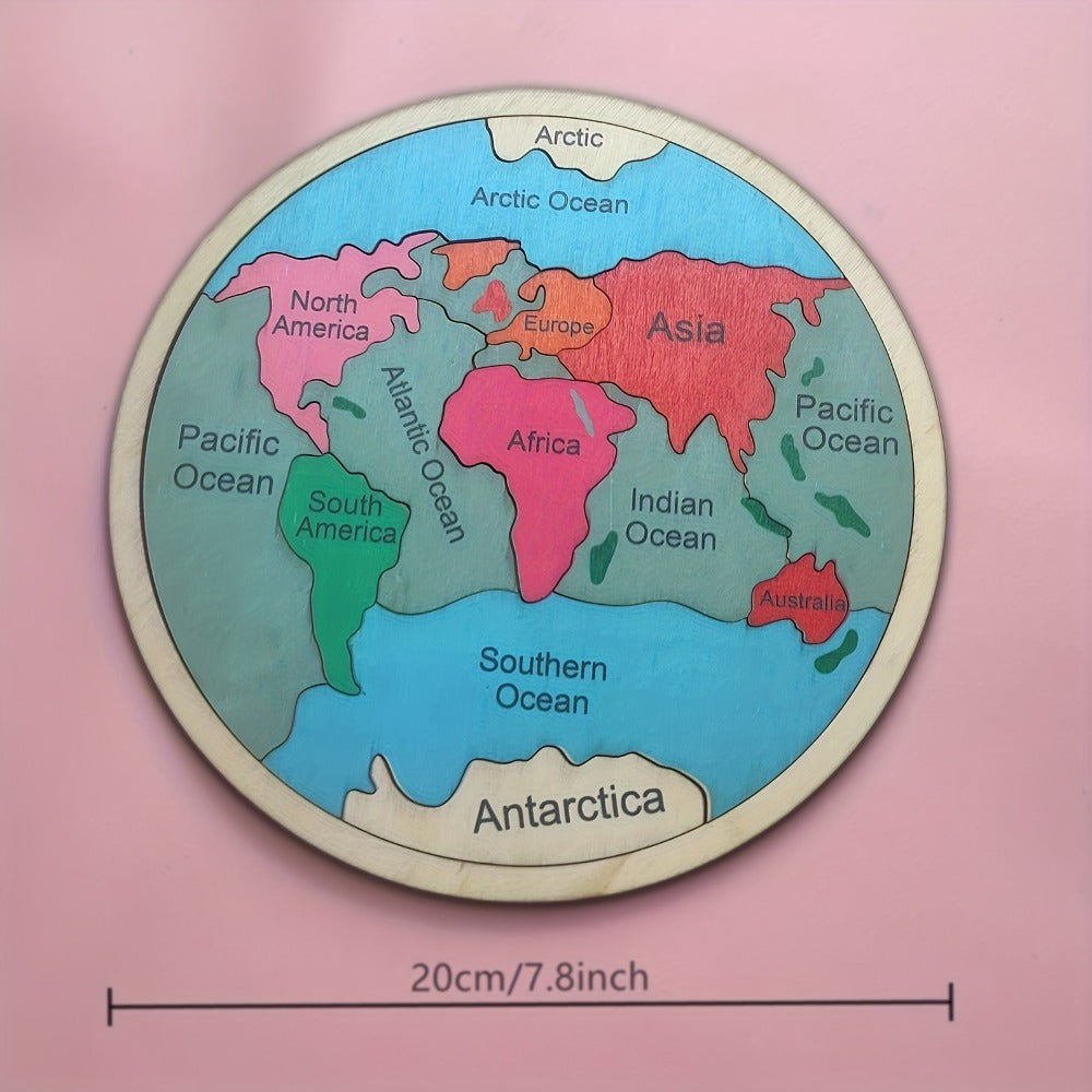 Wooden World Map Puzzle for Kids, Seven Continents Geography Learning Toy, Colorful STEM Educational Puzzle — image 3