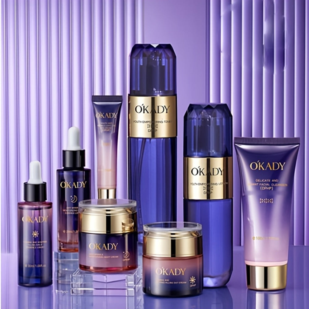 Skincare Set with OKADY Label, 8 Collagen and Hyaluronic Acid Product Items in Blue Gold Gift Box — image 8