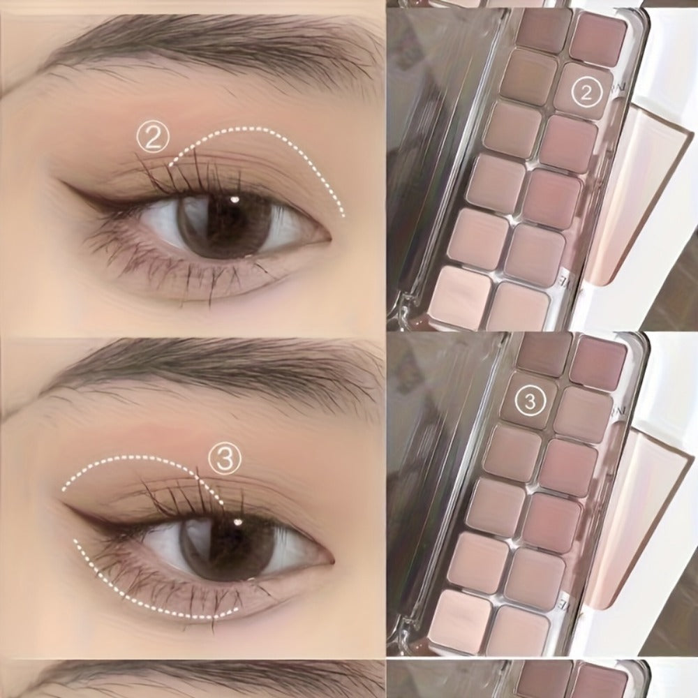 Eyeshadow Palette 12-Shade Neutral Pink and Brown Compact with Clear Lid and Brush Accessory — image 6