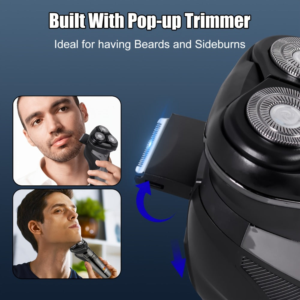 Dark Grey Three-Head Rotary Electric Shaver with Pop-Up Trimmer, LED Display and 6.6-Inch Pictured Height — image 2