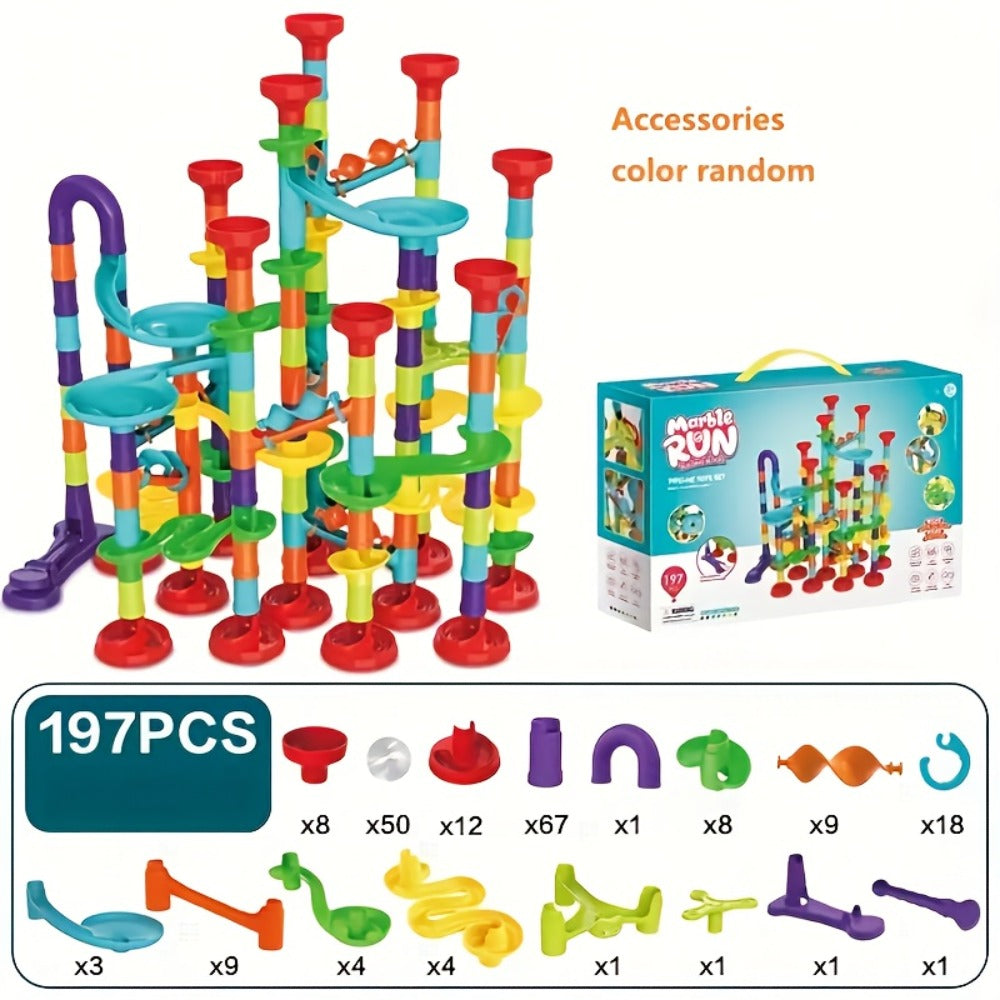 Marble Run Set Building Blocks for Kids 112/147pcs with Glass Marbles with the Listed Color, Size or Set Options for Everyday