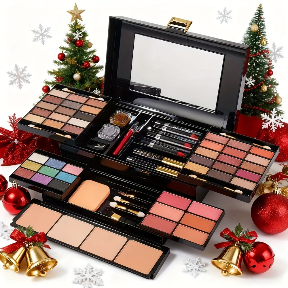Makeup Kit 58-Color Black Mirror Case with Sliding Trays for Face, Eye and Lip Cosmetics plus Application Tools — image 2