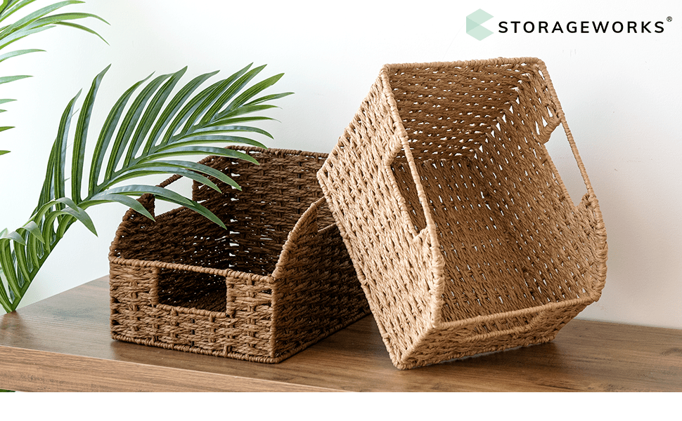 Water Hyacinth Pantry Storage Baskets 2-Pack with Seagrass Options and Integrated Shelf Handles — image 13
