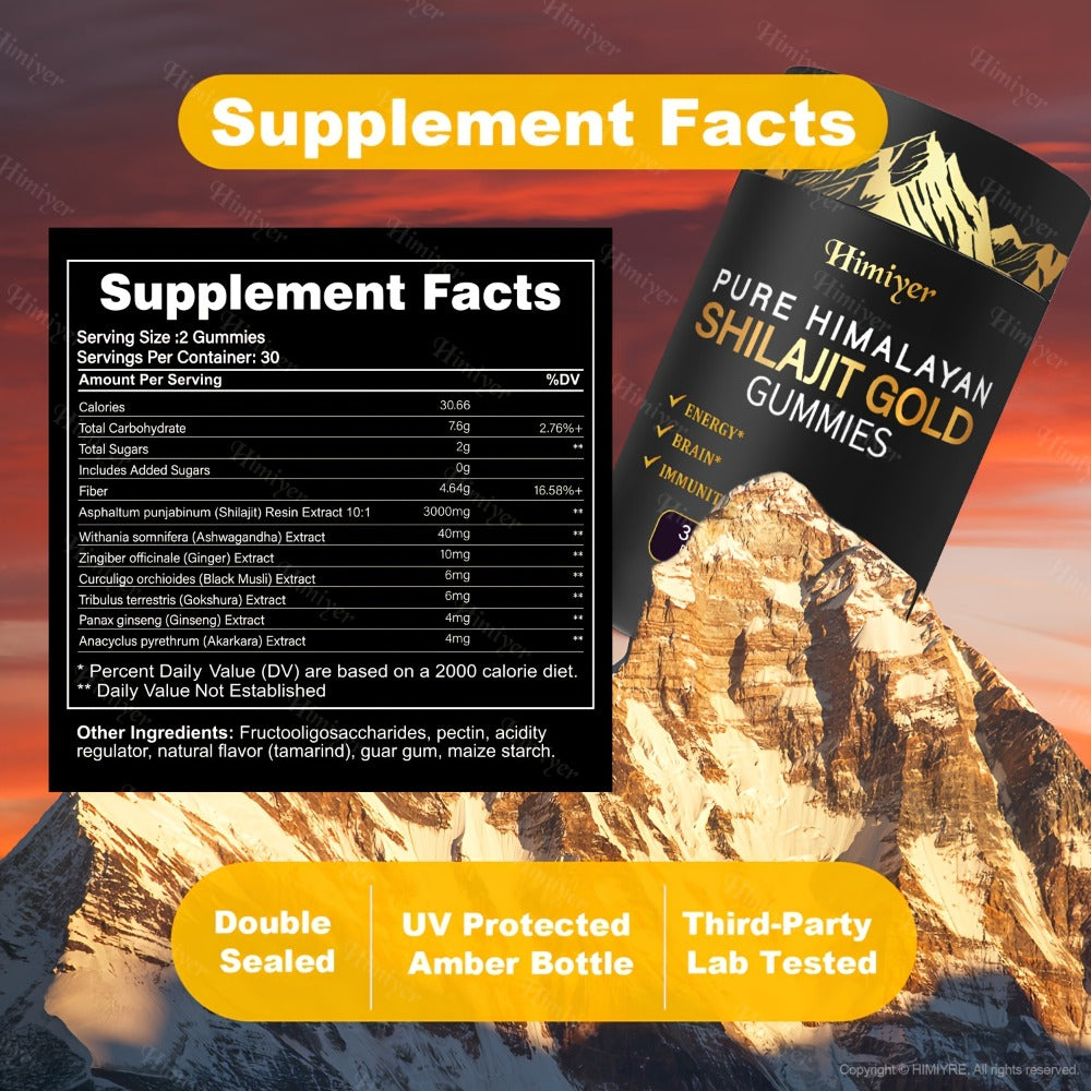 Shilajit Supplement 3000mg with Ginger, Ginseng & Ashwagandha – Pure Fulvic Acid & Multi-Mineral Phytonutrient Formula for En