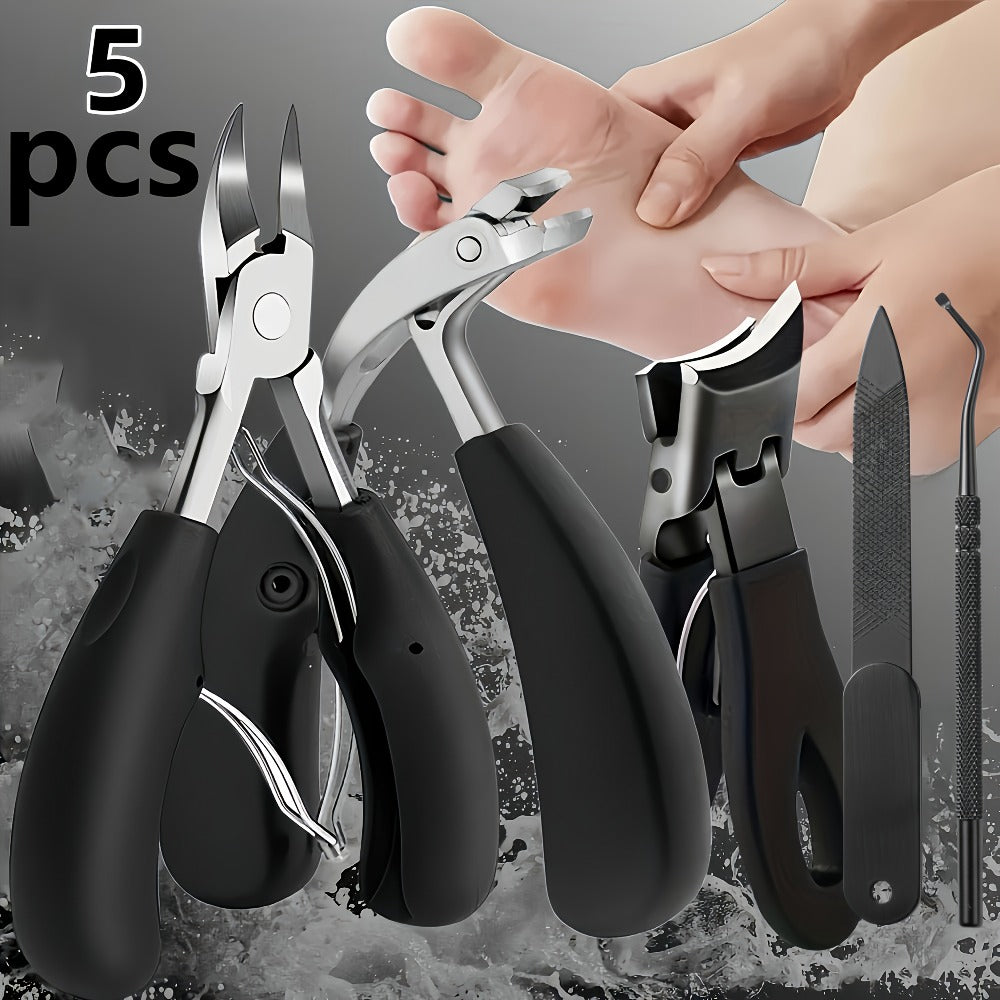Angled-Jaw Nail Clipper Set, Five-Piece Black-Handle Kit with 25-Degree Tool, Lifter and File — image 1