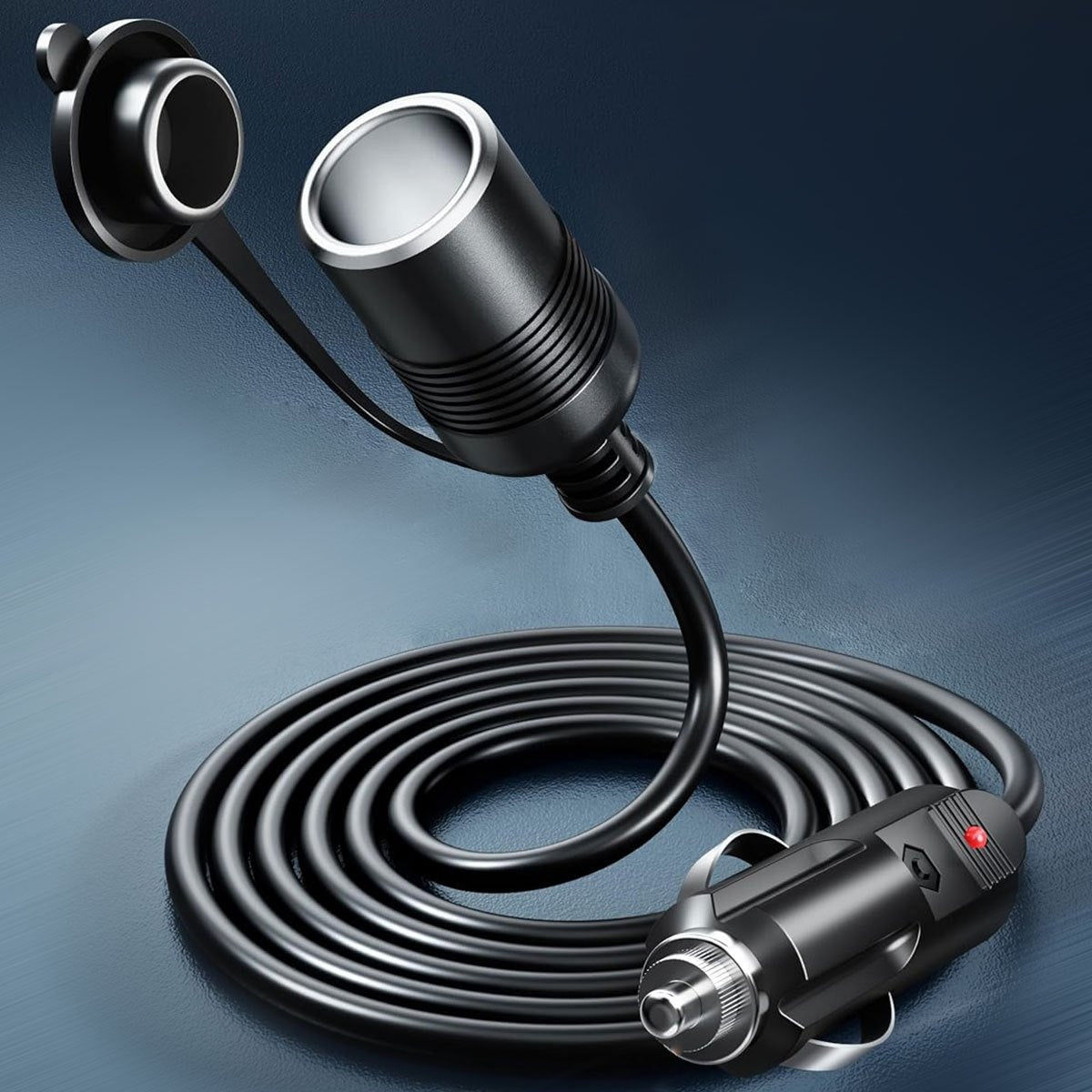 12V Car Cigarette Lighter Extension Cord 9.8FT – 16AWG Heavy Duty Male to Female Socket with LED Indicator for RV — image 1