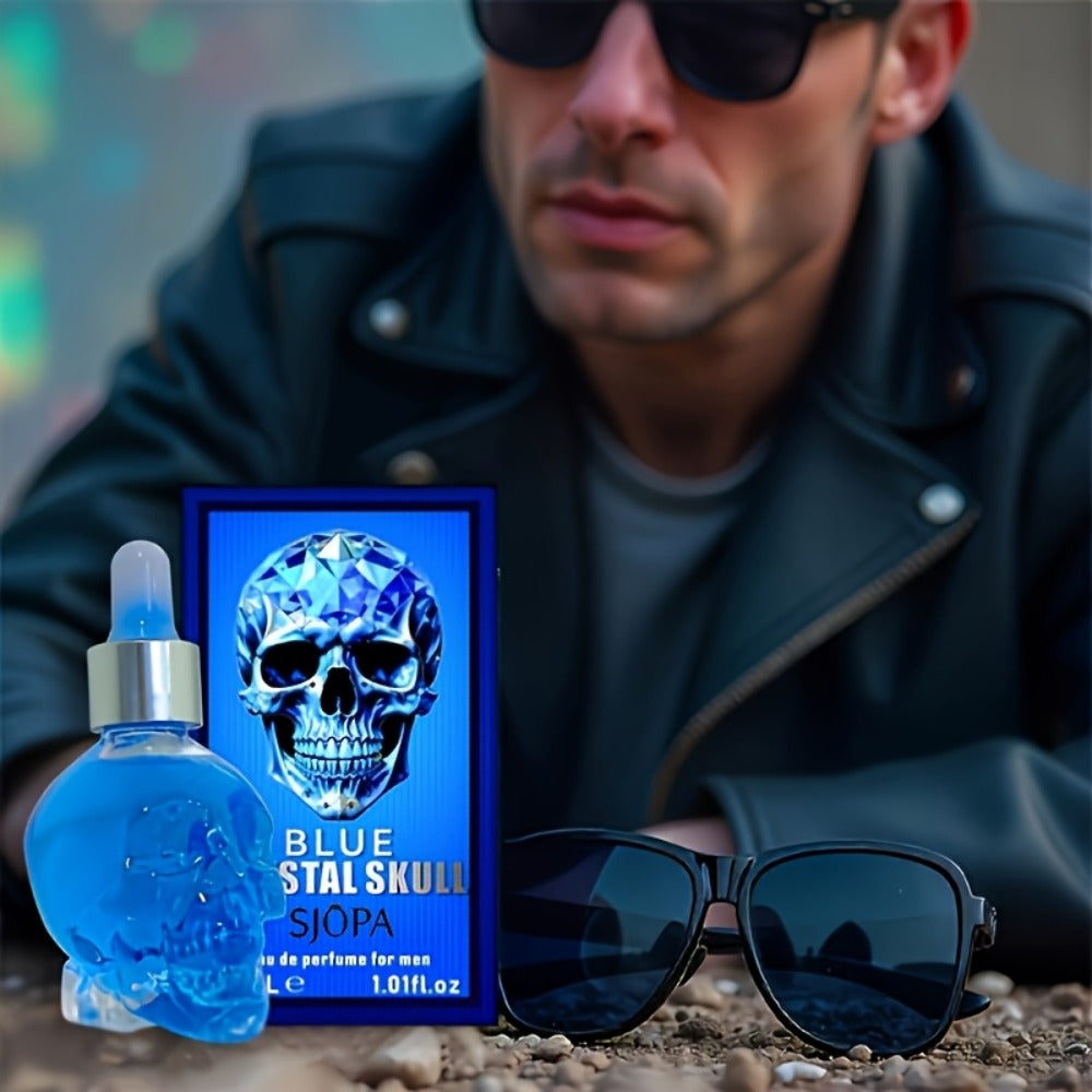 Alcohol-Free Perfume Oil for Men Blue Crystal Skull Bottle 30ml Woody Cologne Portable Travel Fragrance Unique Gift for Him —