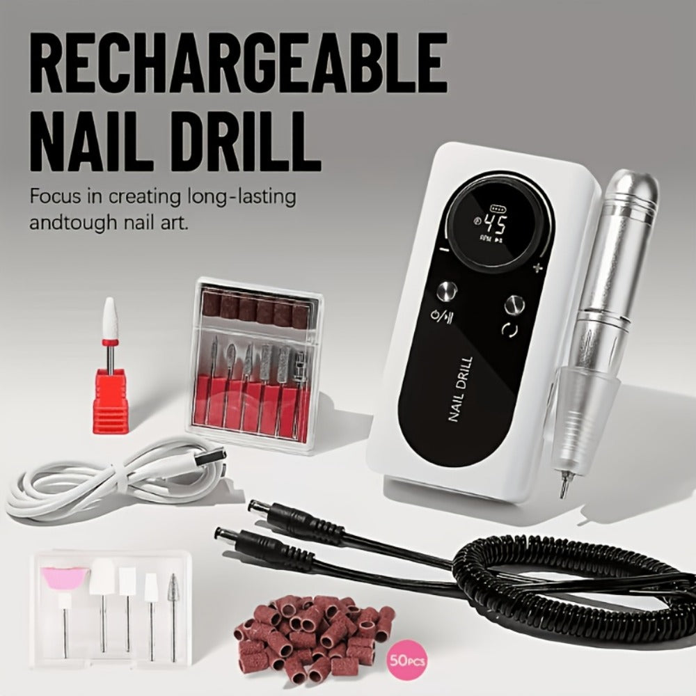 Electric Nail Drill 45000 RPM Cordless Kit with LCD Display and V2 Pink, White or Purple Options — image 1