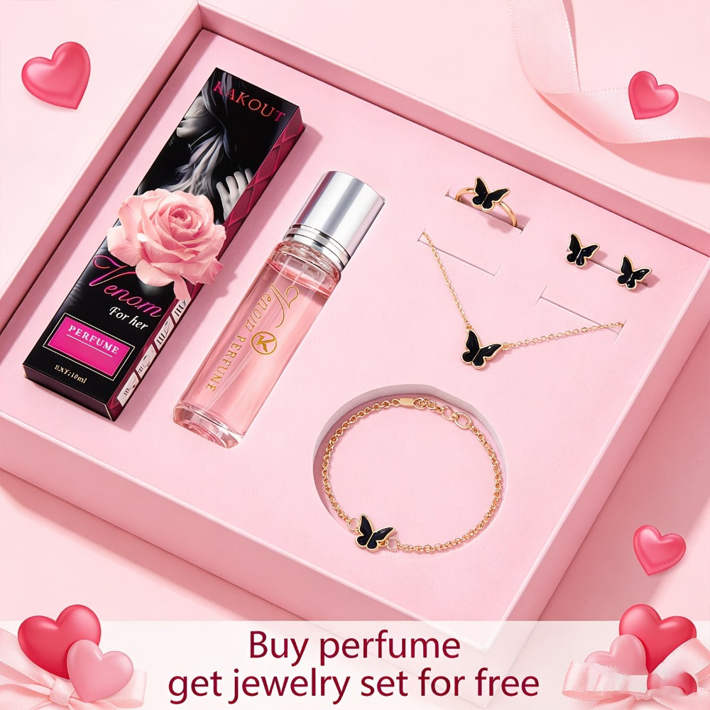 Pheromone Perfume & Jewelry Gift Set for Women 6-8 Hours - 2 Piece Fragrance Accessory Bundle for Bath Time, Home Spa and Per