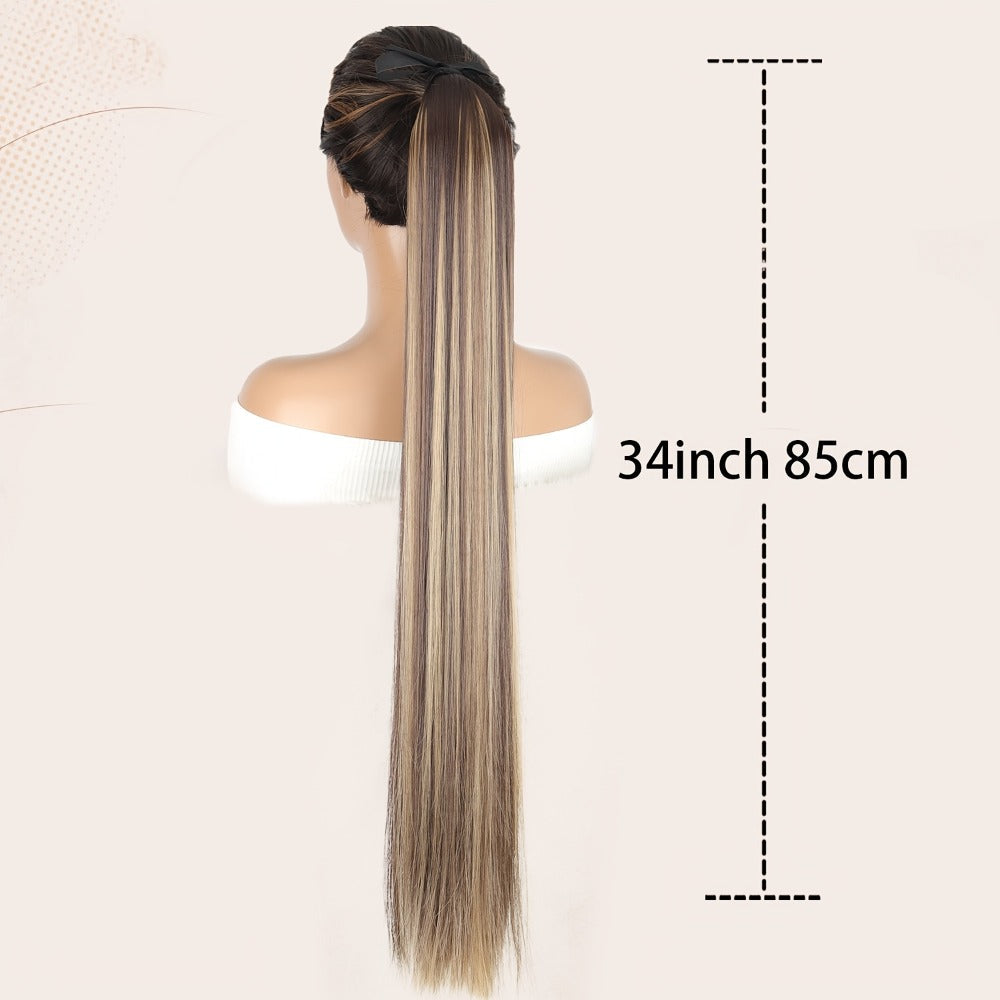 Hair Extensions Straight 34-Inch Synthetic Ponytail with Ribbon Wrap and Five Mixed or Natural-Tone Colors — image 5