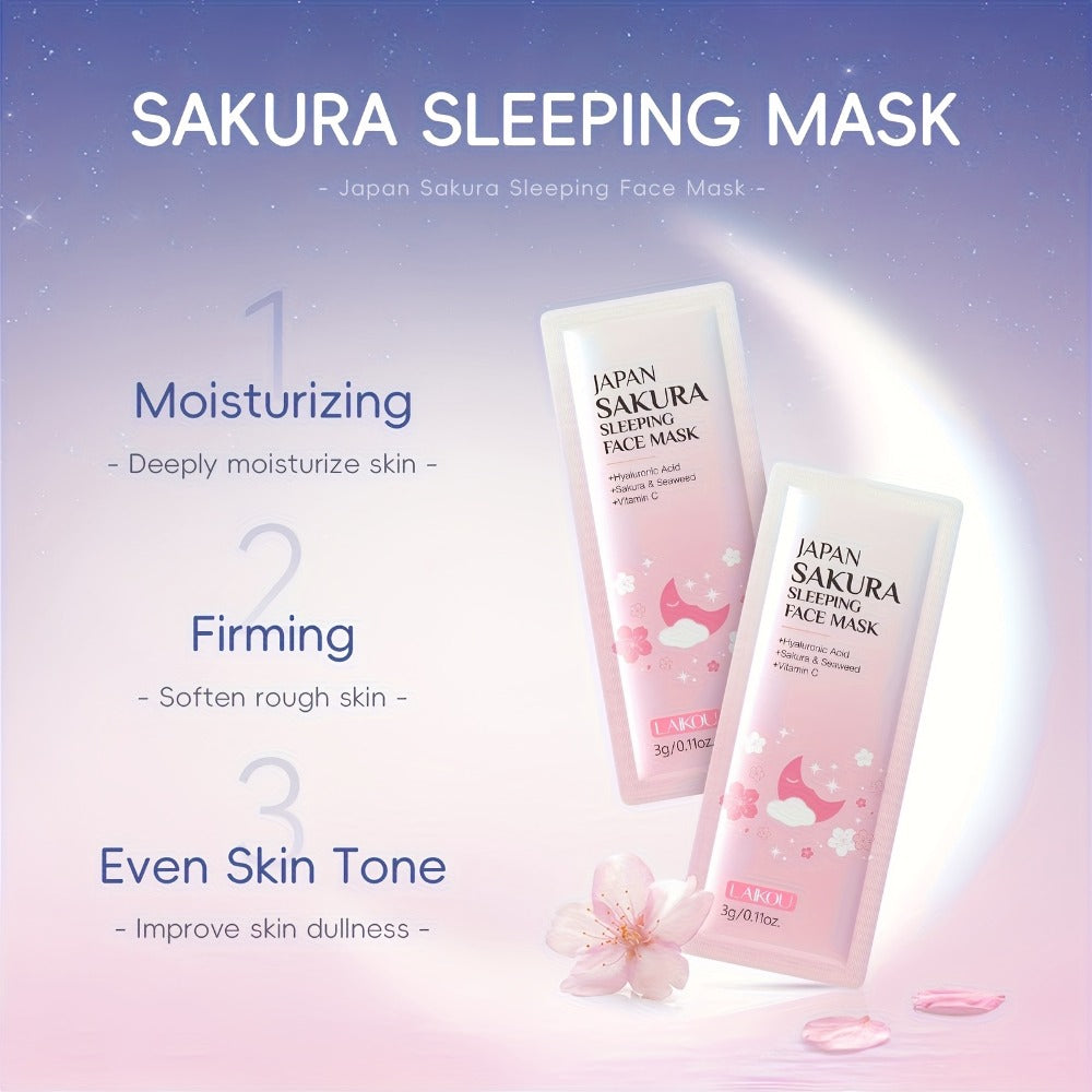 Skincare Set with LAIKOU Label, 50 Sakura Sachets Across Mud Mask Sleep Mask Scrub Lip Mask and Toner — image 3