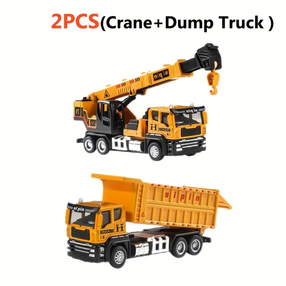 Die-Cast Construction Vehicle Toy Set, Mini Alloy Excavator, Dump Truck, Cement Mixer & Crane Trucks for Toddlers Boys Ages 3