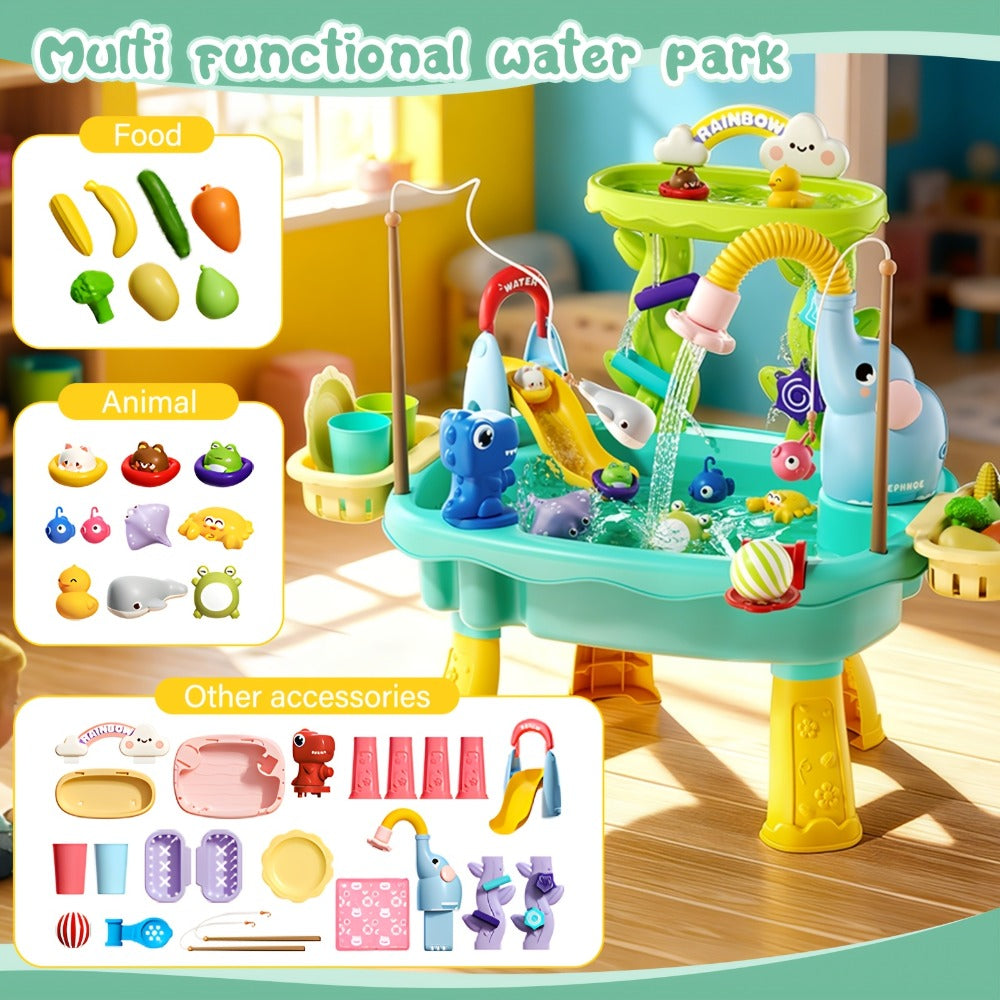 Kids Water Table Toy with Electric Pump & Faucet for Toddlers - Play Sink with Food Accessories & Fishing Toy — image 1