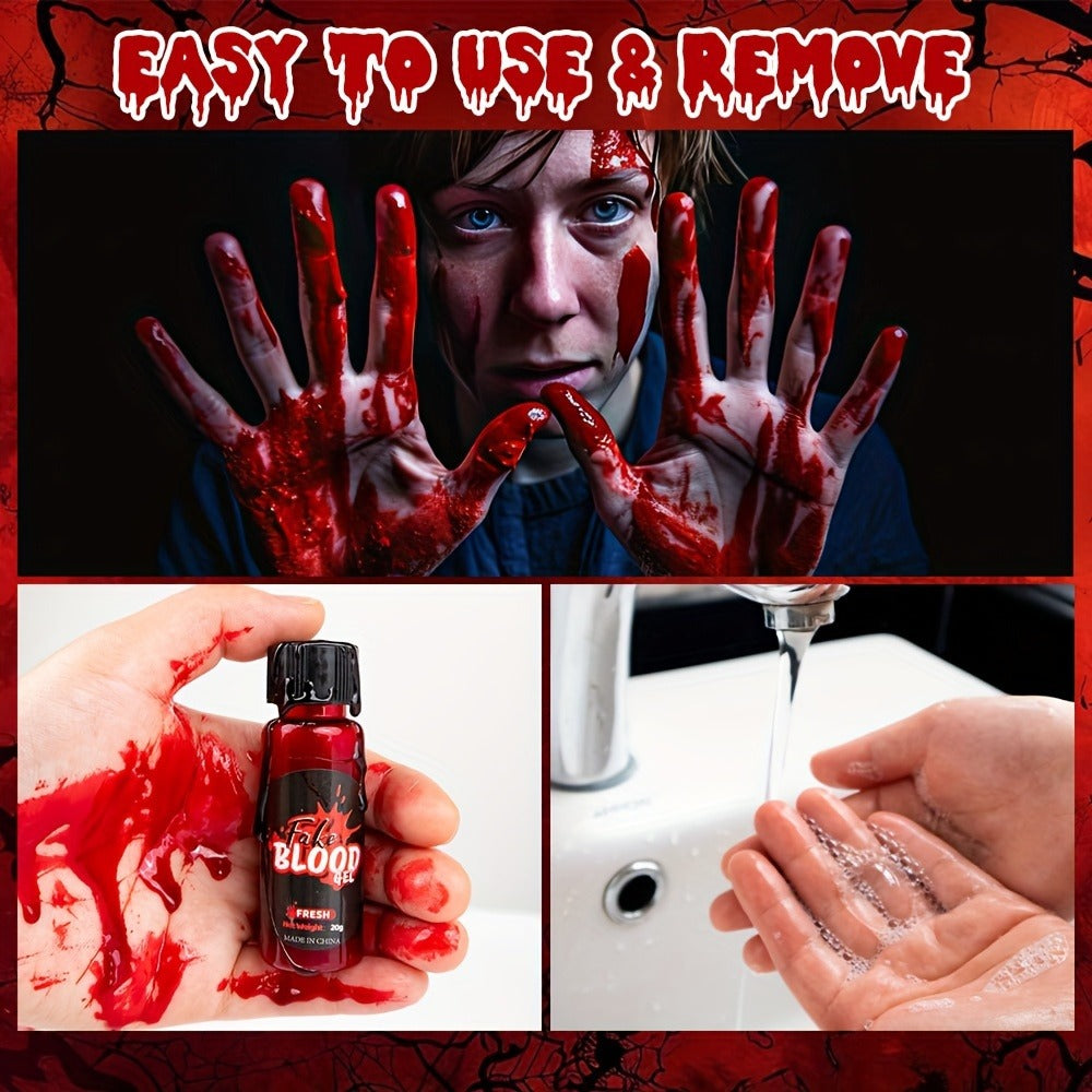 Fake Blood Makeup Kit 3pcs SFX Paste with Brush – Realistic Fresh Dark & Old Blood Special Effects Makeup for Halloween Zombi