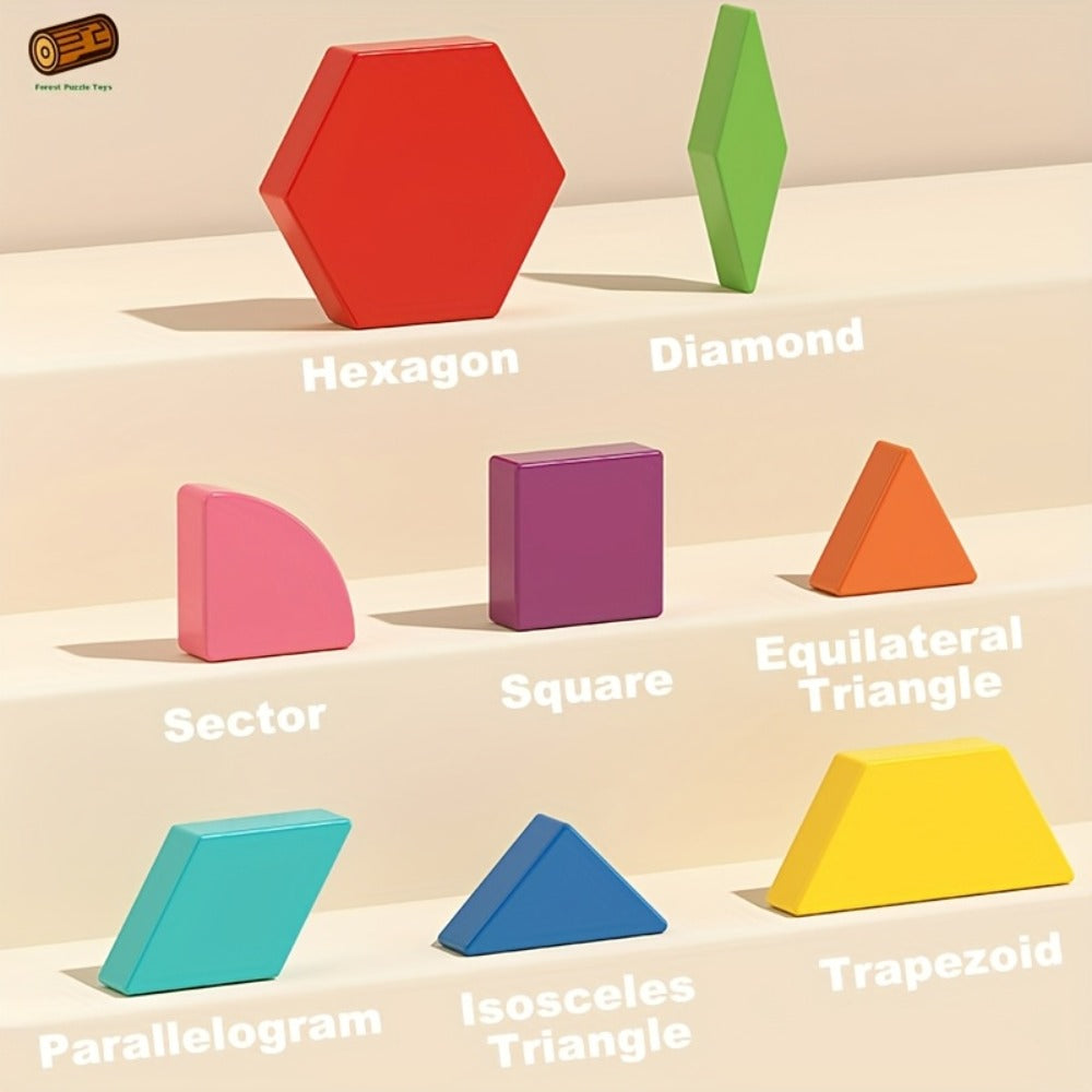 Magnetic Wooden Puzzle Blocks 128 180 220 Piece Set, Geometric Figures Cognitive Learning STEM Toy for Kids — image 19