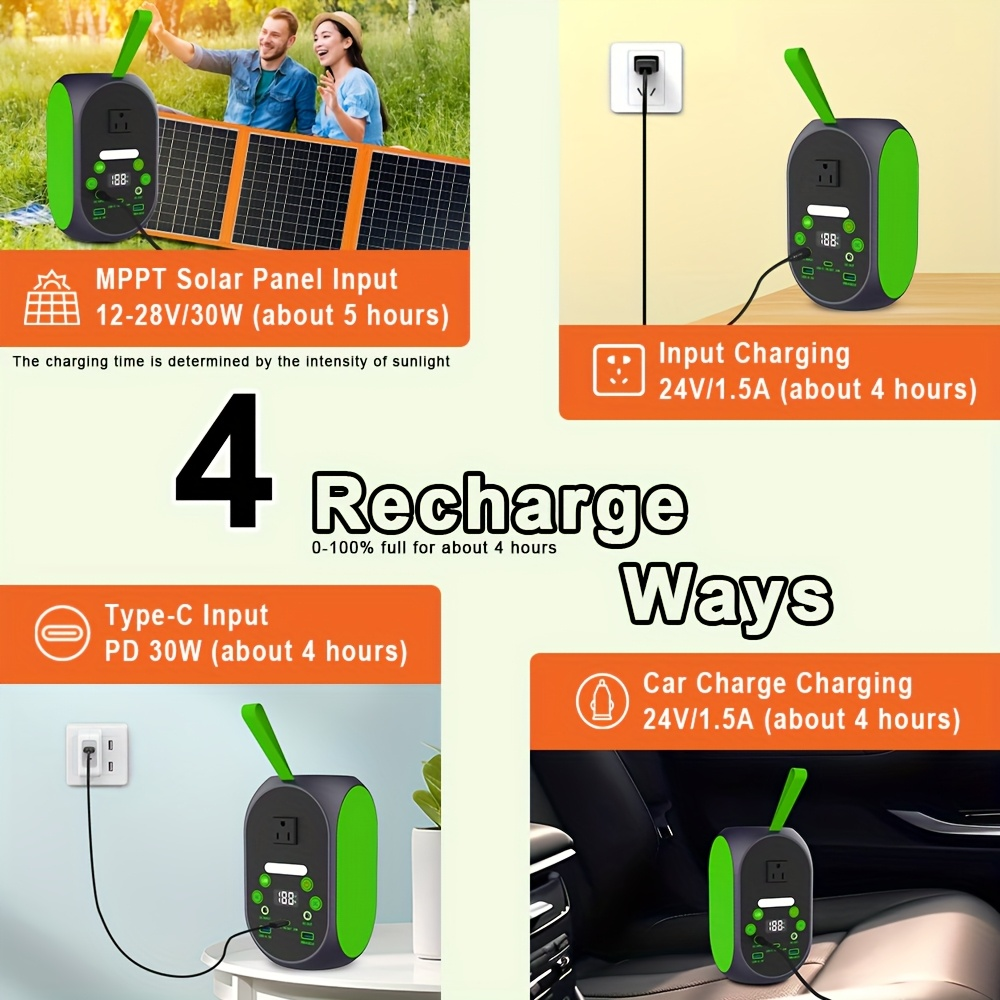 Portable Power Station 99.84Wh 120W LiFePO4 Unit with AC, DC, USB-C, USB-A and Four Light Modes — image 8