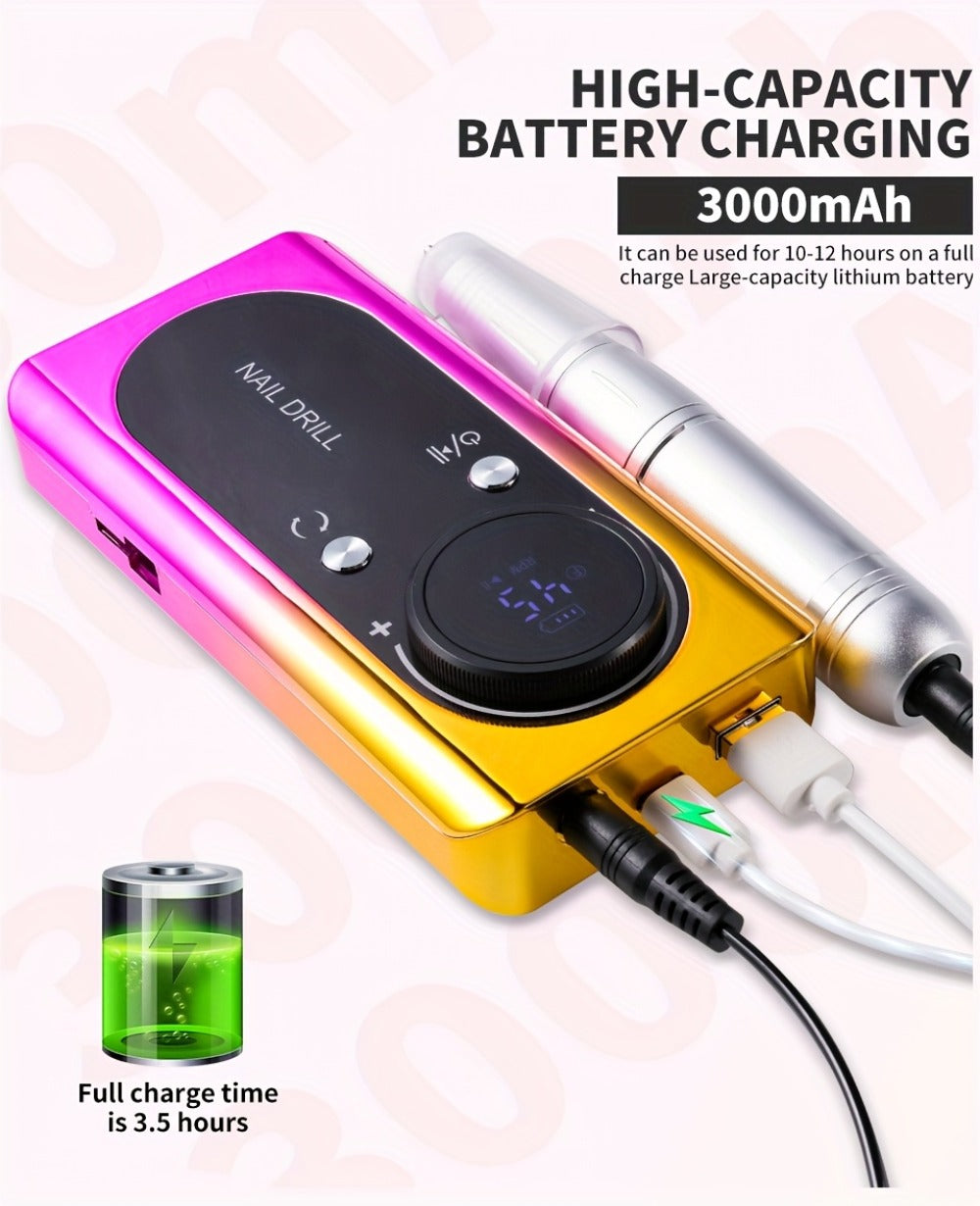 Electric Nail Drill 45000 RPM Rechargeable Kit with LCD Display and White or Golden Color Options — image 11