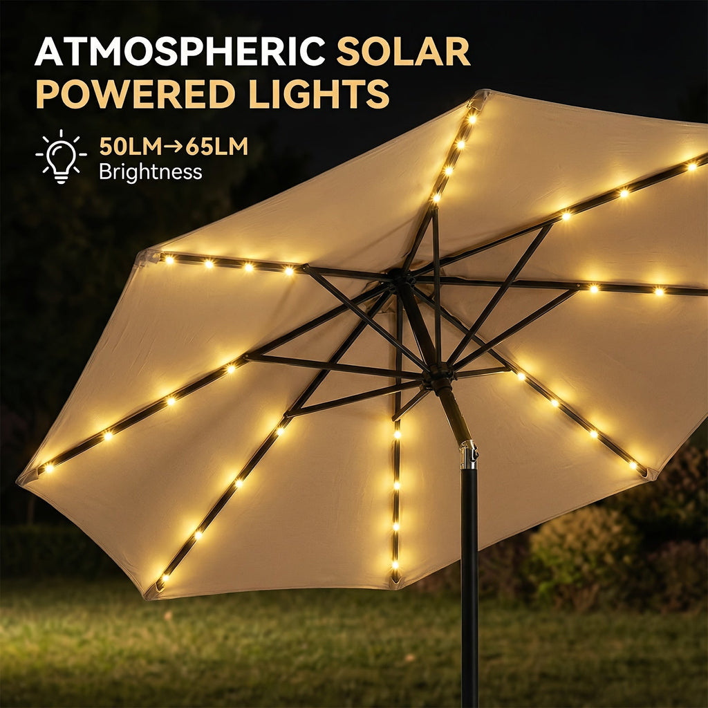 Patio Umbrella 9FT Solar LED Style with 32 Lights, Double Vent, Push Tilt, Crank and Eight Color Options — image 8